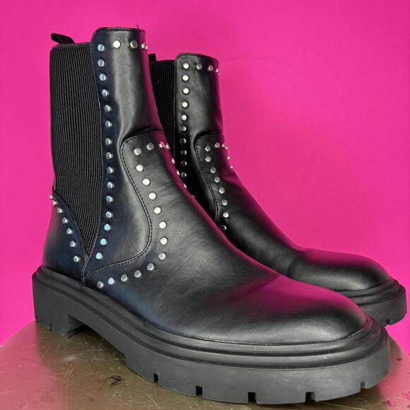 Zara Studded Black High Ankle Chelsea Boot Sz 40 - Picture 1 of 7